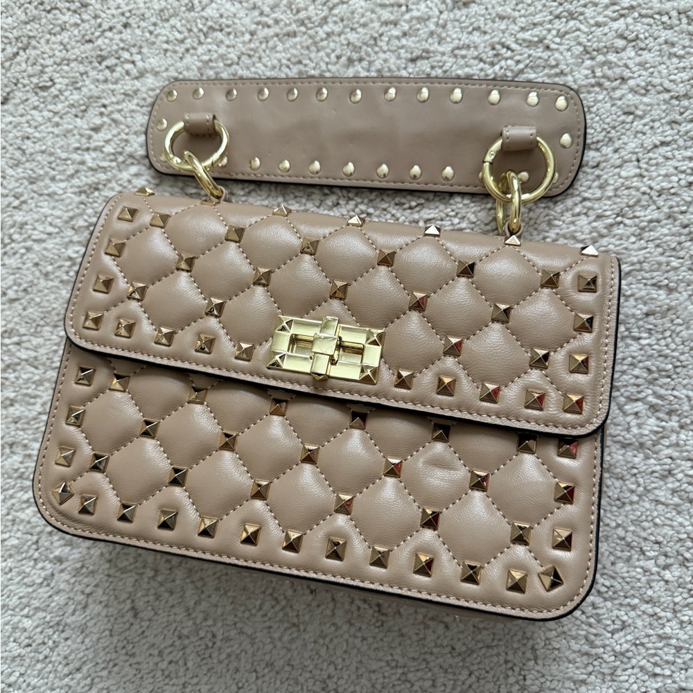 Fashion handbag nude gold spikes clutch shoulder bag